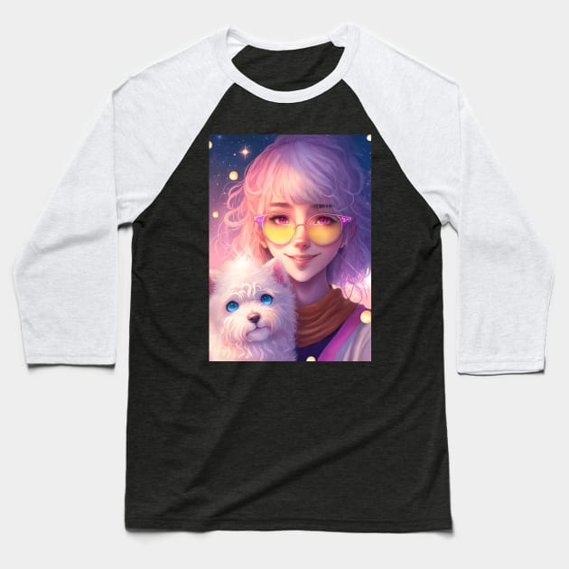 Kawai Anime Dog Lover Illustration - Best gift for dog owner and dog lovers Baseball T-Shirt by GothicDesigns